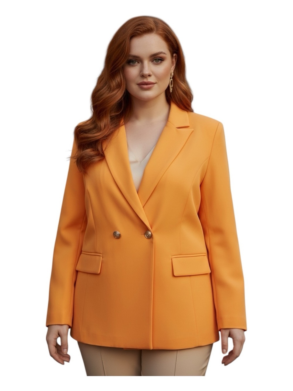 like an angel Plus Size 2X Orange Double-Breasted Blazer Jacket